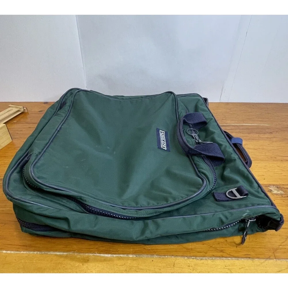 Lands‎ End Lighthouse Vintage Greeen & Blue Nylon Garment Bag Travel USA-Made